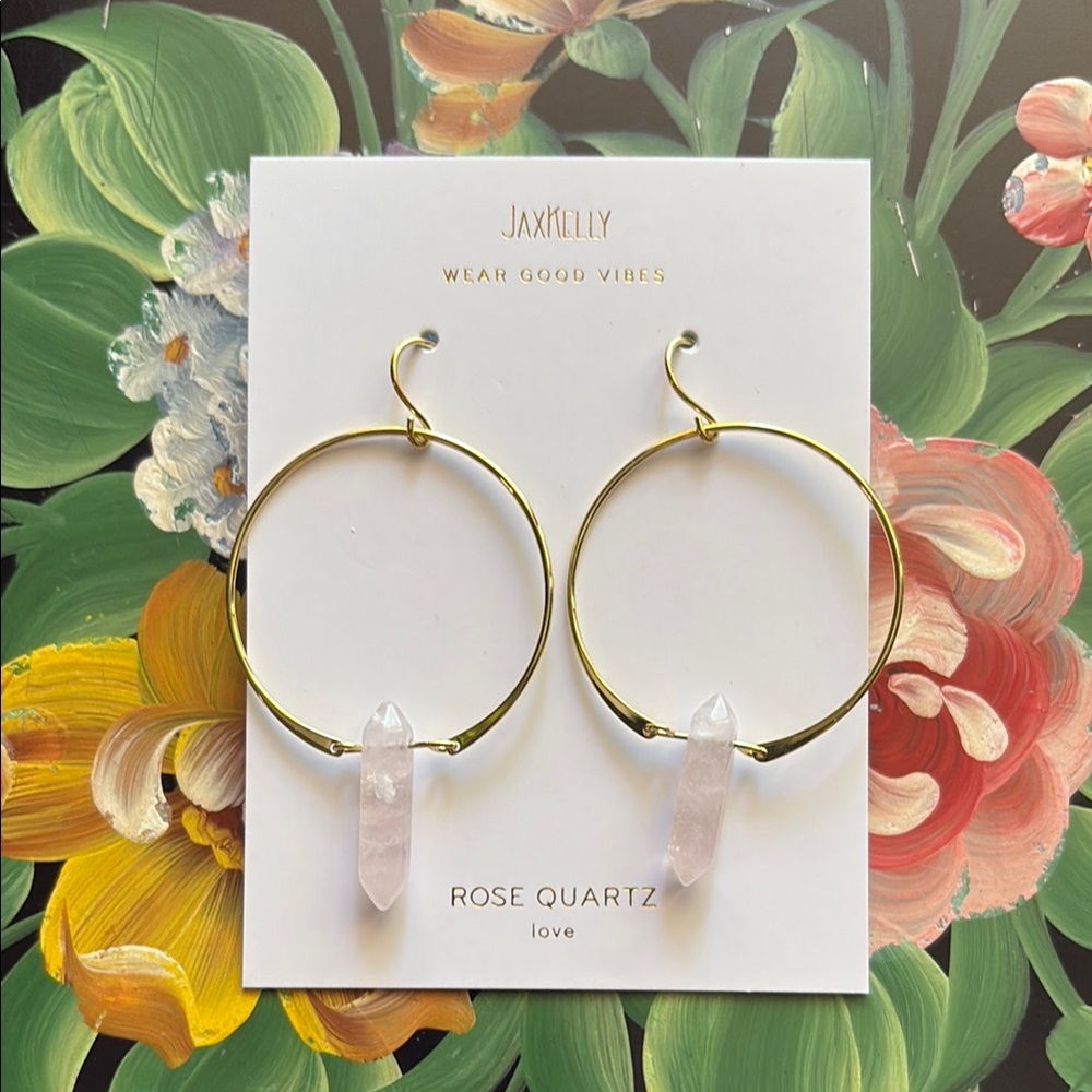 JaxKelly Rose Quartz Hoop Earrings